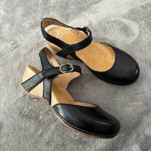 Dansko Black Leather Tiffani Wedges